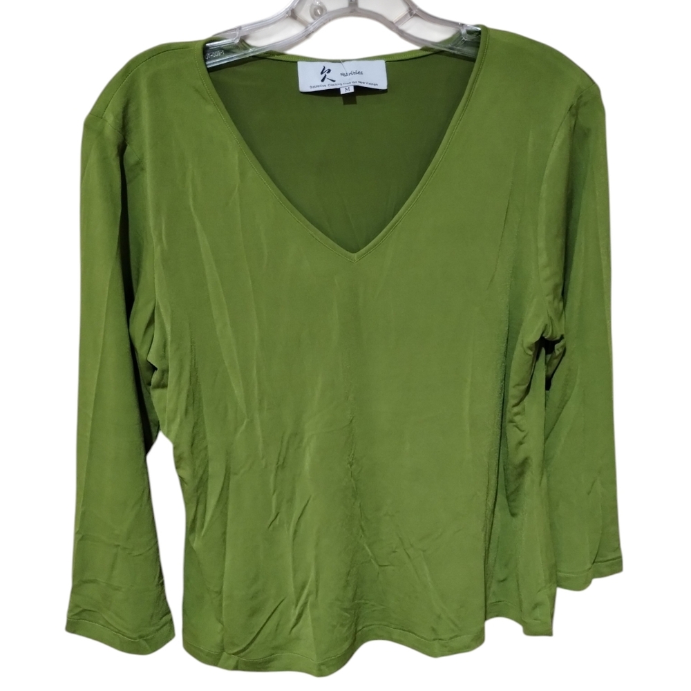 Vtg '95 Rarities Silk Top 3/4 Sleeve Olive Hand Made Nwt